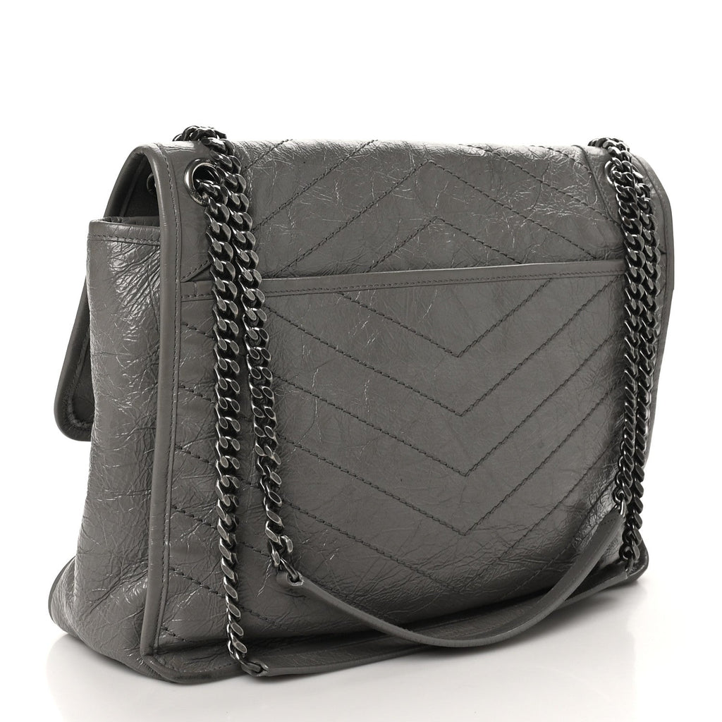 Crinkled Calfskin Matelasse Monogram Large Niki Chain Satchel Storm