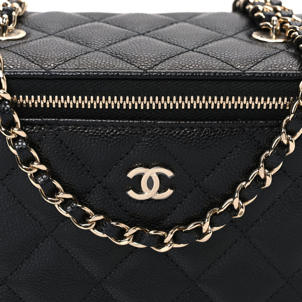 Caviar Quilted Small Vanity Case With Chain Black