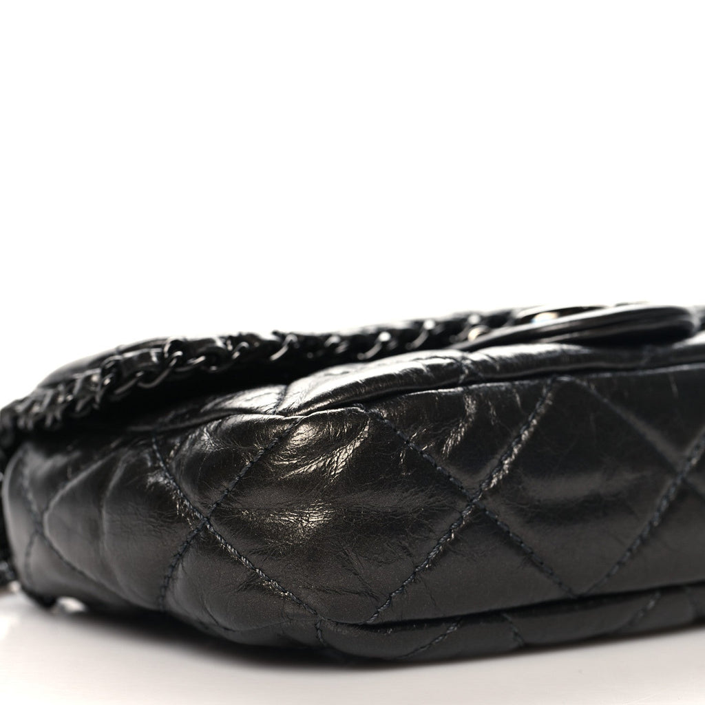 Metallic Aged Calfskin Mini Chain Me Flap Dark Grey