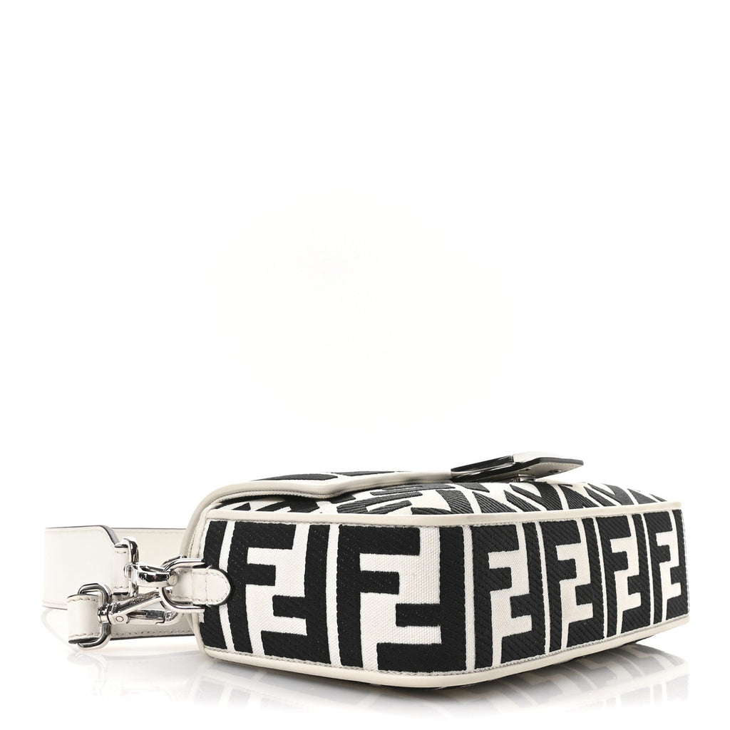Canvas Vitello King FF Embroidered Baguette White Black