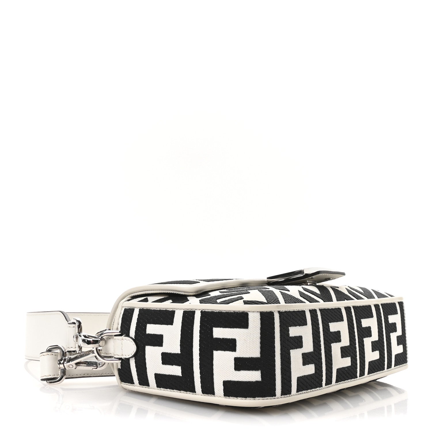 Canvas Vitello King FF Embroidered Baguette White Black