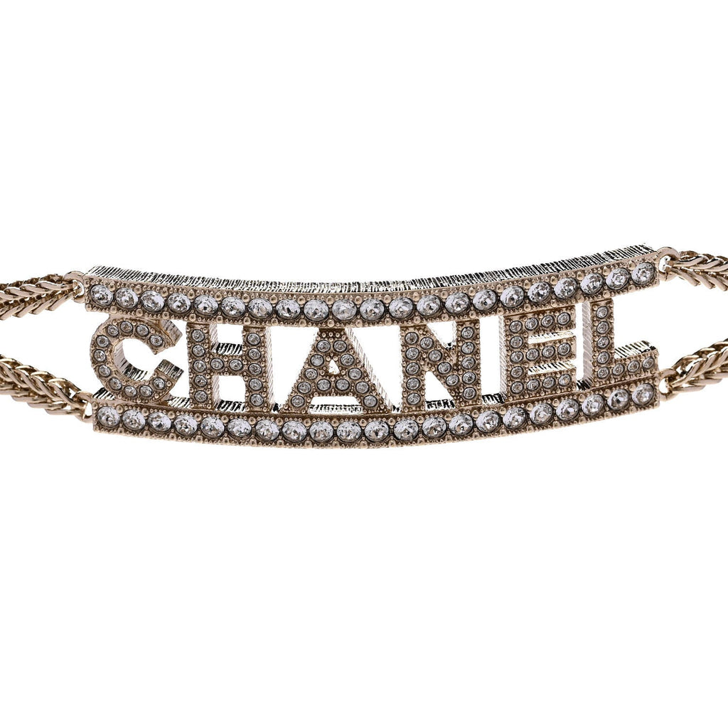 Metal Crystal Logo Choker Necklace Gold