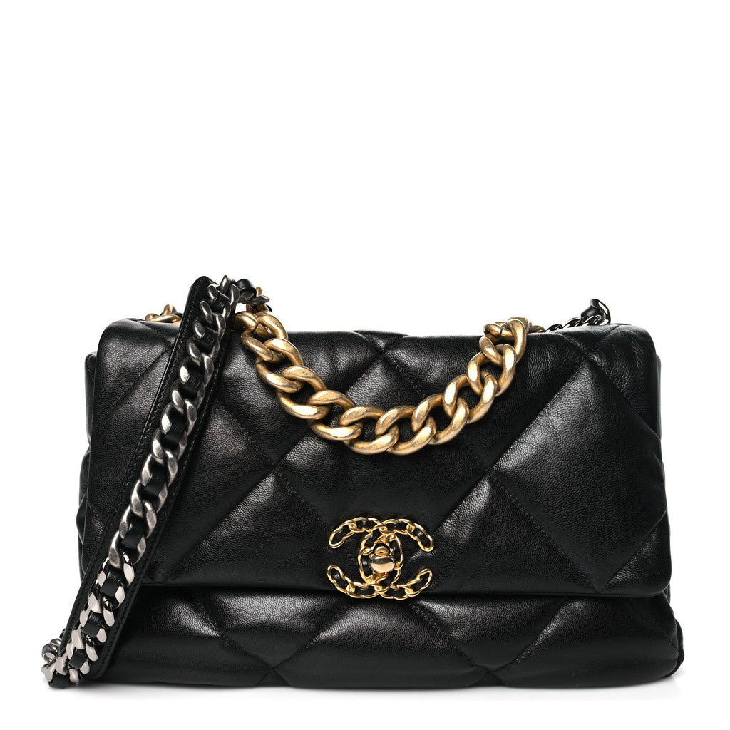 Lambskin Quilted Large Chanel 19 Flap Black