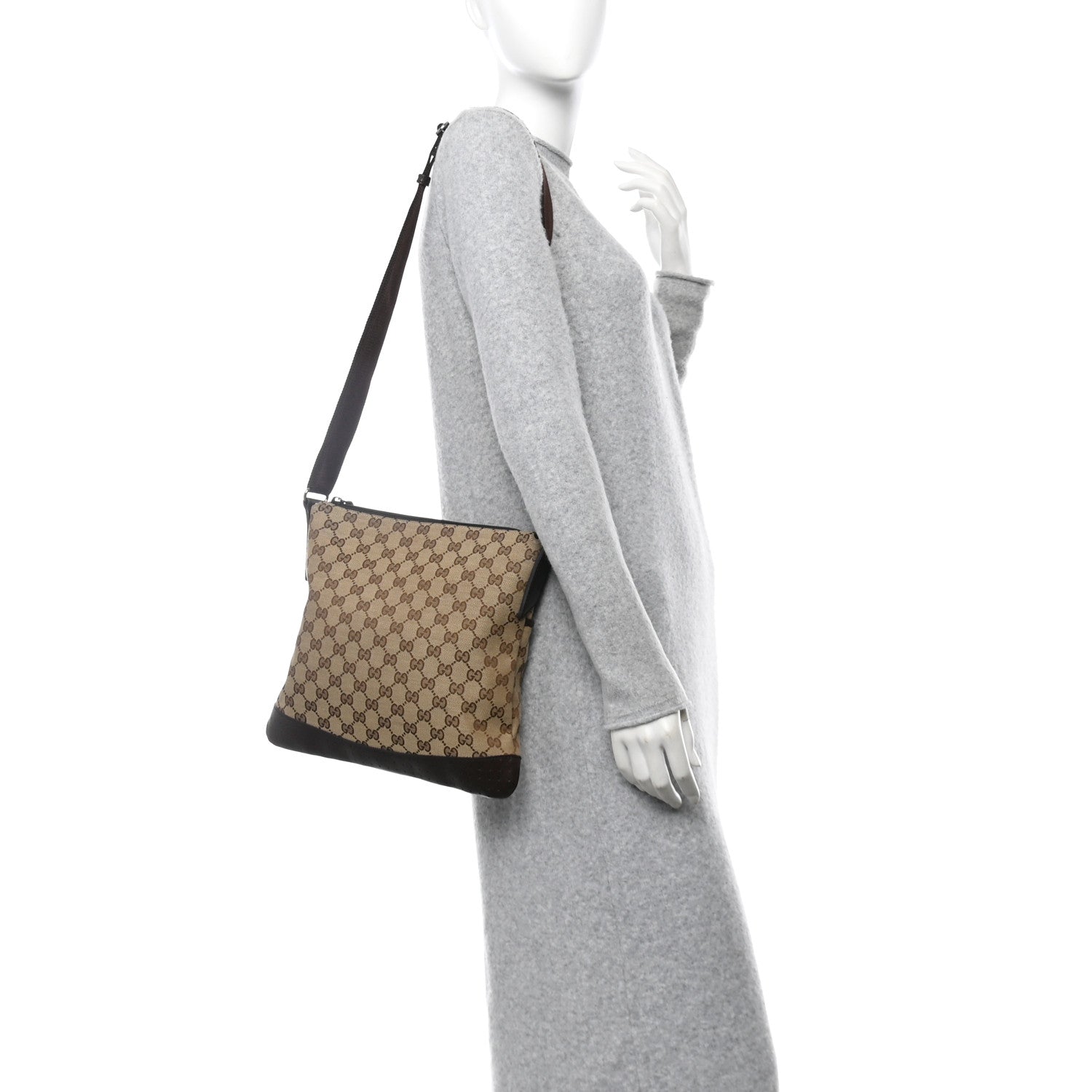 Monogram Calfskin Perforated Medium Flat Messenger Bag Dark Brown