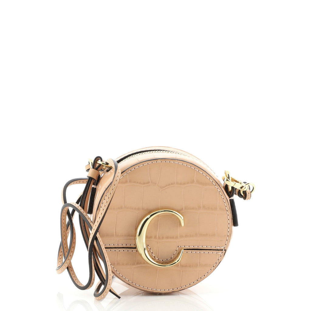C Circle Crossbody Bag Crocodile Embossed Leather Mini