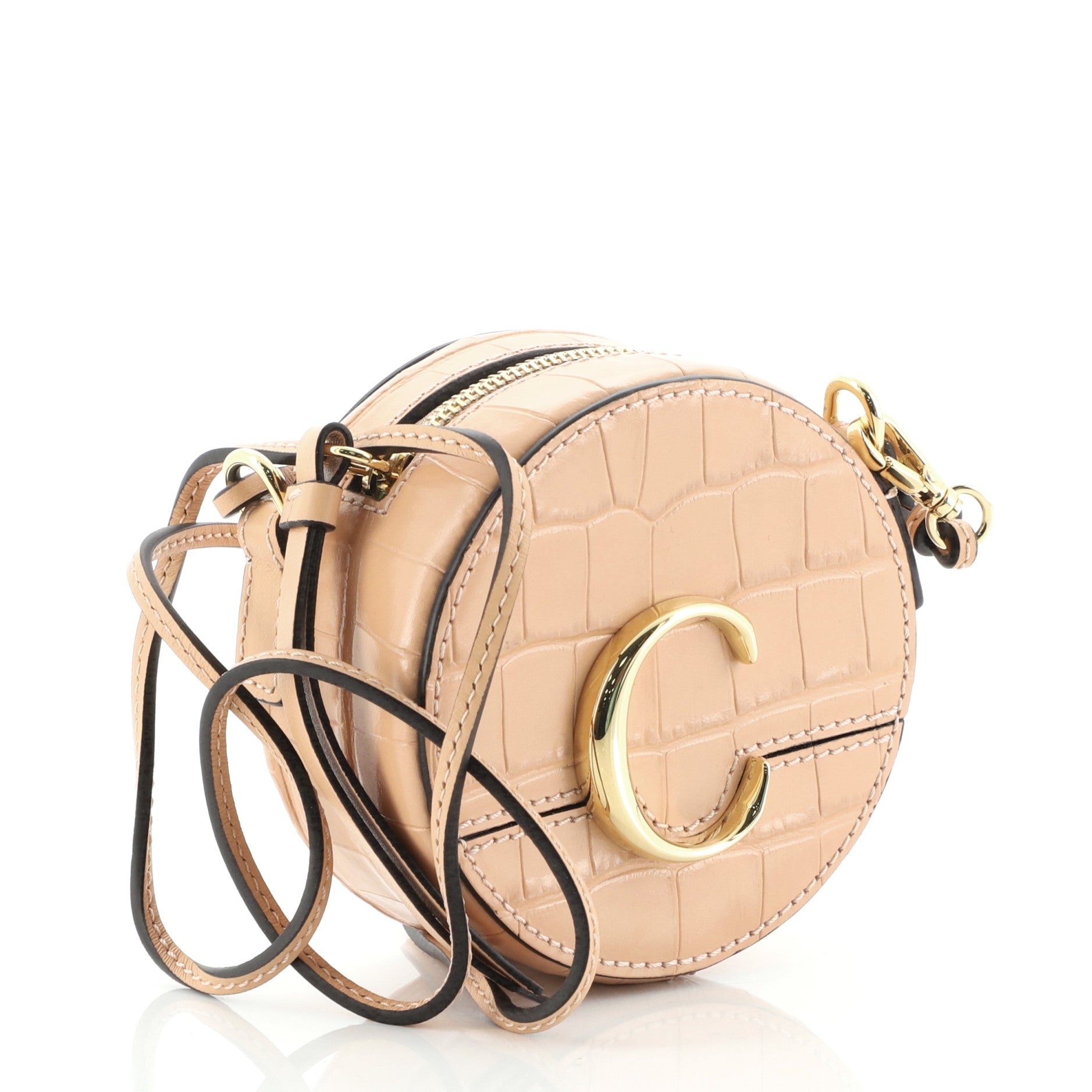 C Circle Crossbody Bag Crocodile Embossed Leather Mini