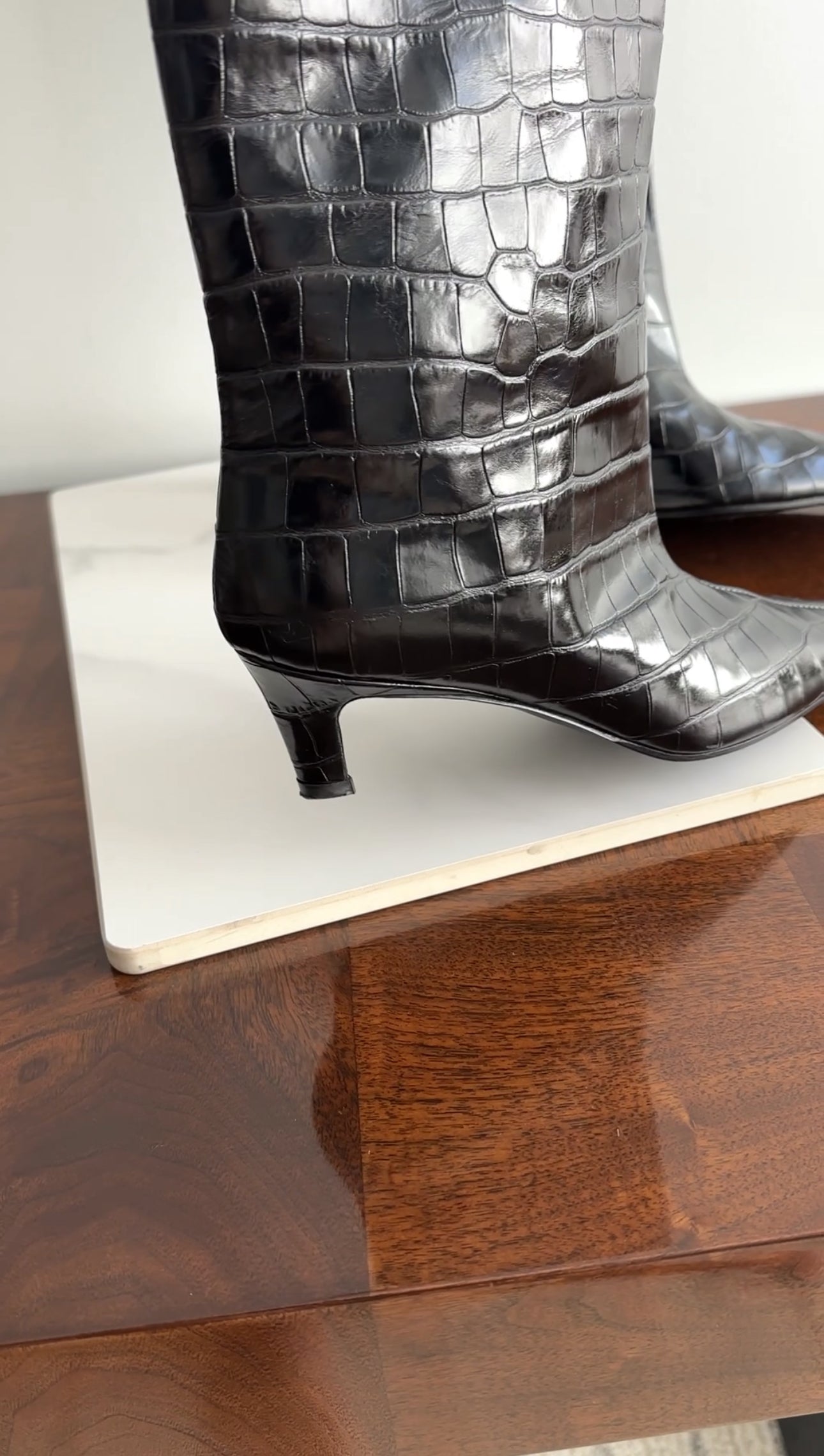 Toteme Croc Embossed 50mm Heel Black Leather Tall Boots - 37 / 36