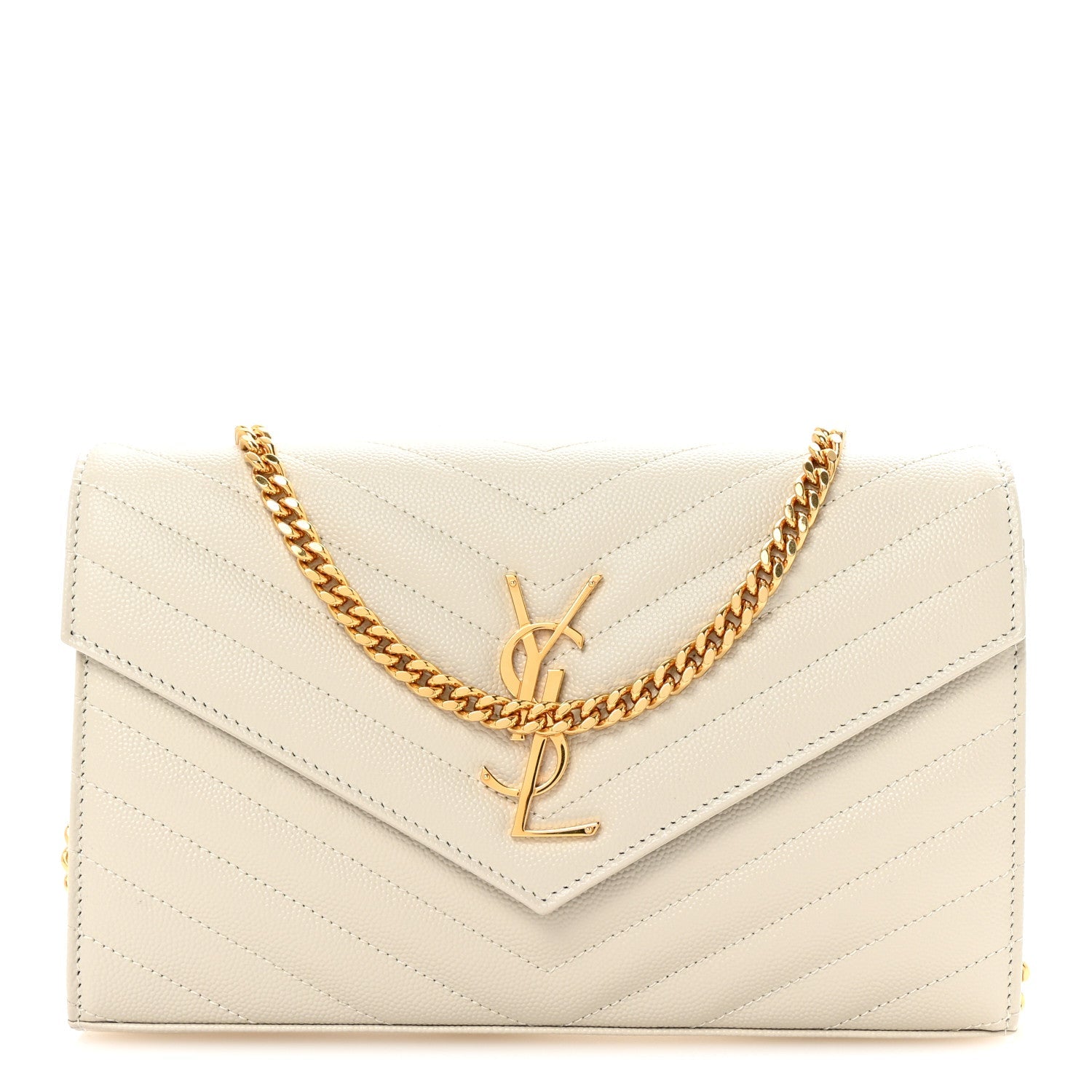 Grain De Poudre Matelasse Chevron Monogram Chain Wallet Crema Soft