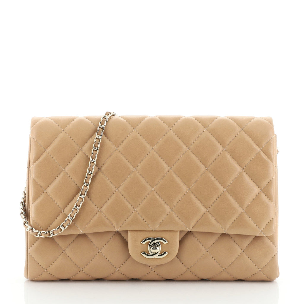 Clutch with Chain Quilted Lambskin