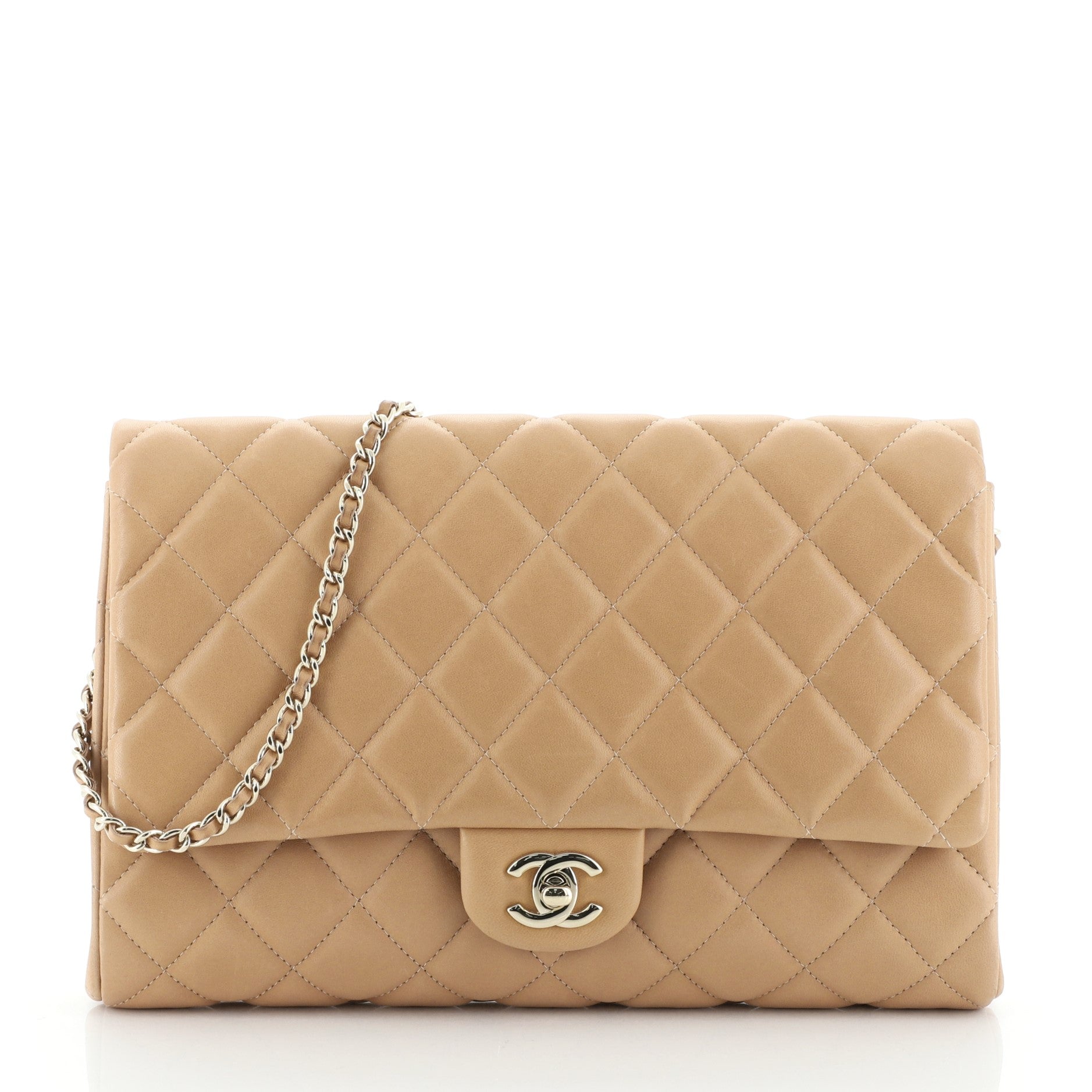 Clutch with Chain Quilted Lambskin