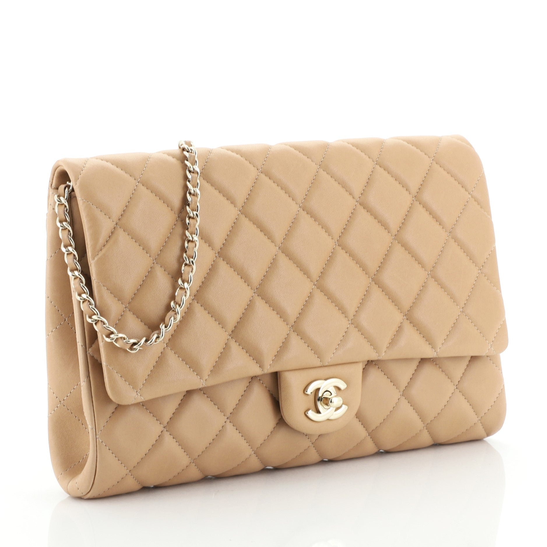 Clutch with Chain Quilted Lambskin