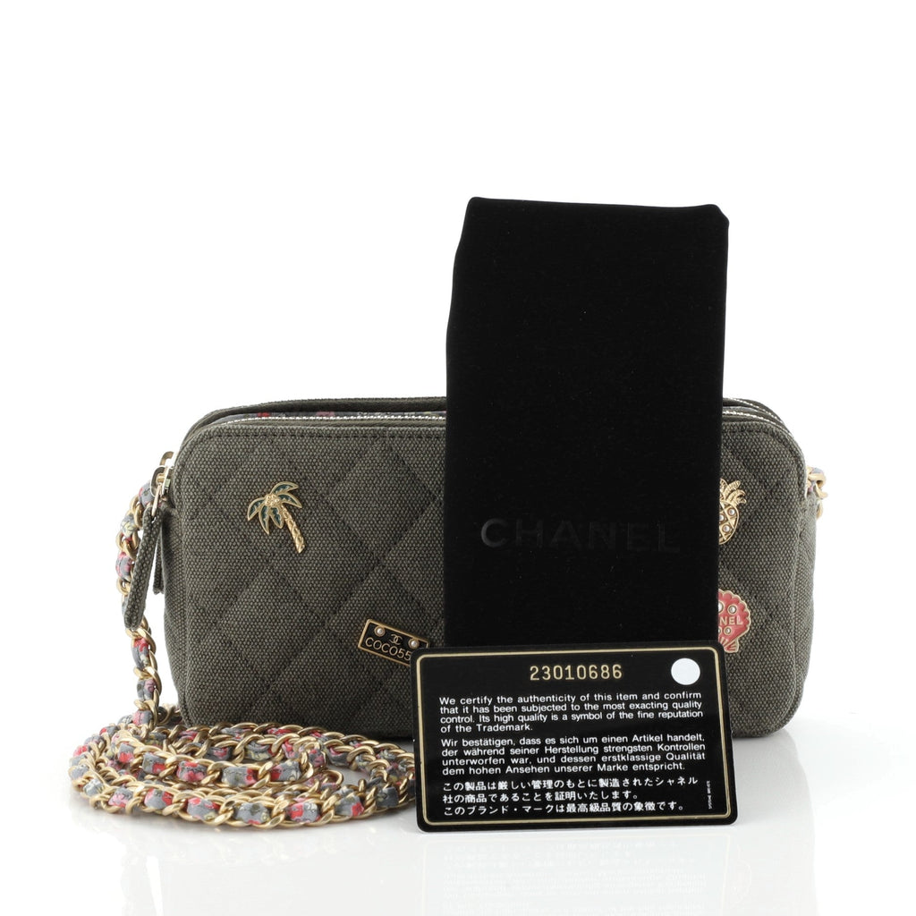Cuba Charms Double Zip Clutch with Chain Quilted Canvas
