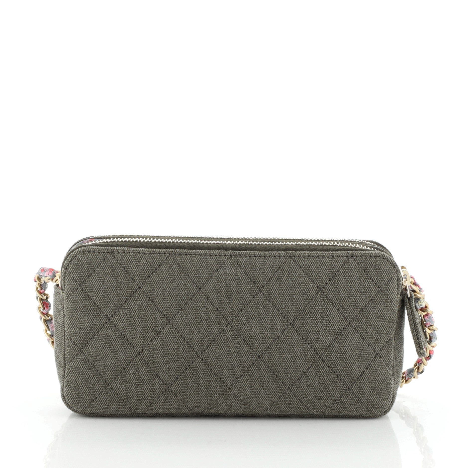 Cuba Charms Double Zip Clutch with Chain Quilted Canvas