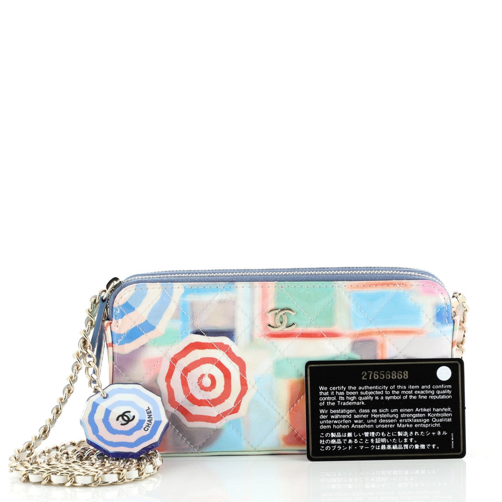 Double Zip Clutch with Chain Quilted Printed Patent