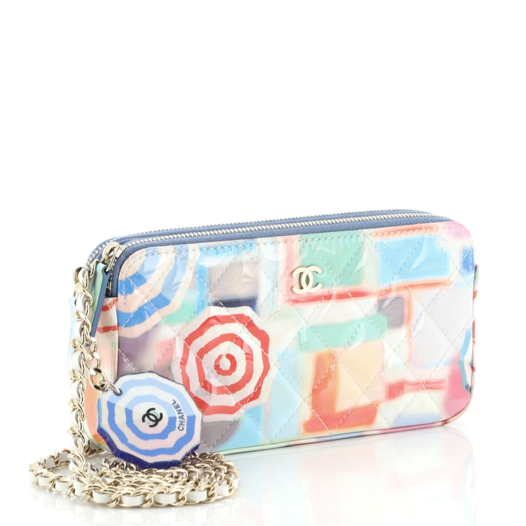 Double Zip Clutch with Chain Quilted Printed Patent