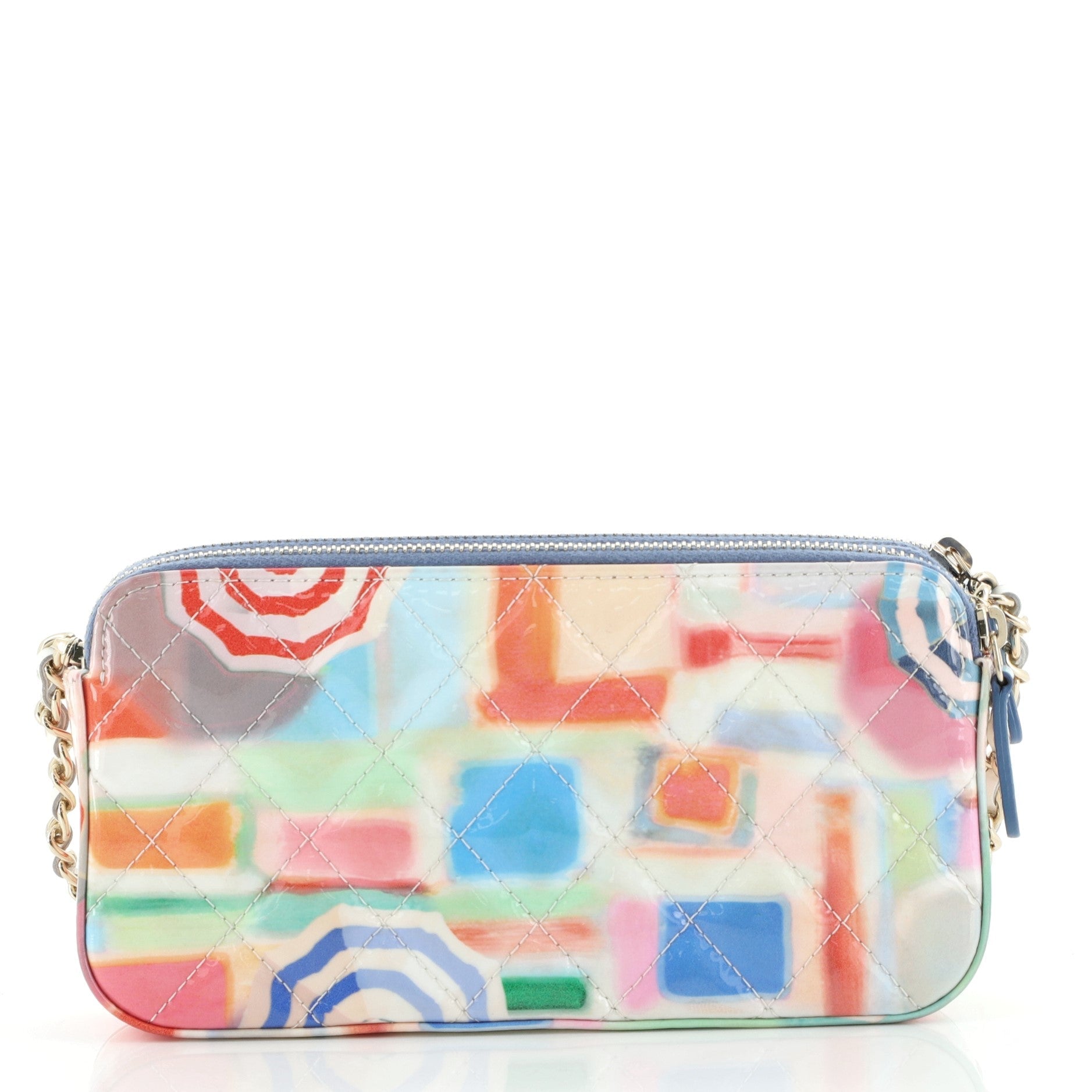 Double Zip Clutch with Chain Quilted Printed Patent