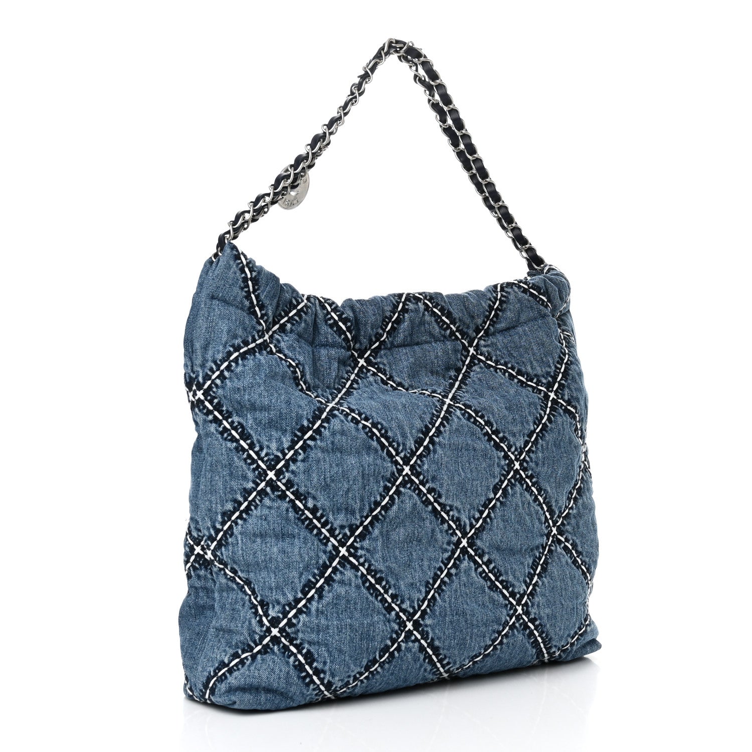Denim Quilted Stitched Small Chanel 22 Blue