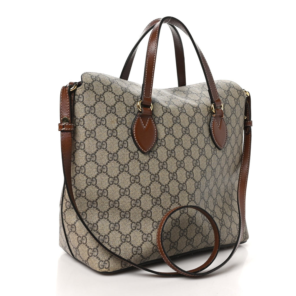 GG Supreme Monogram Linea A Foldover Tote Brown