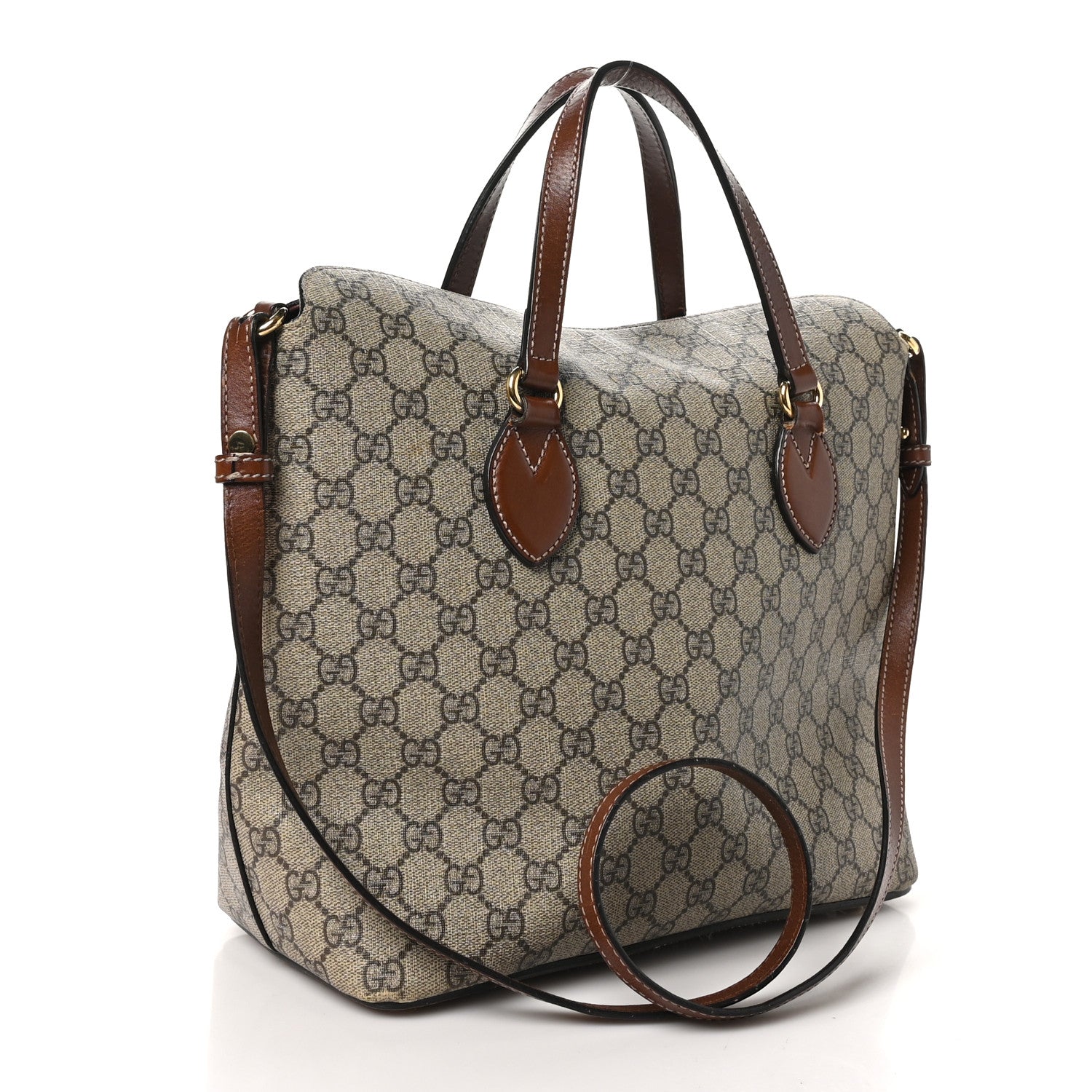 GG Supreme Monogram Linea A Foldover Tote Brown