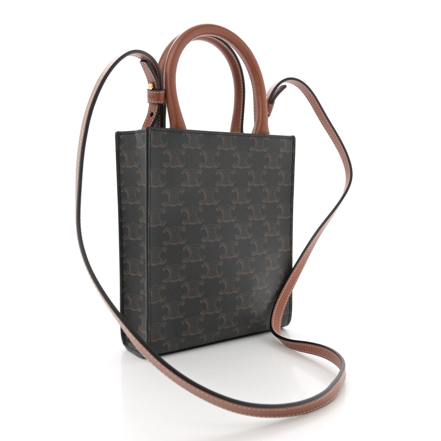 Triomphe Canvas Calfskin Mini Vertical Cabas Tan