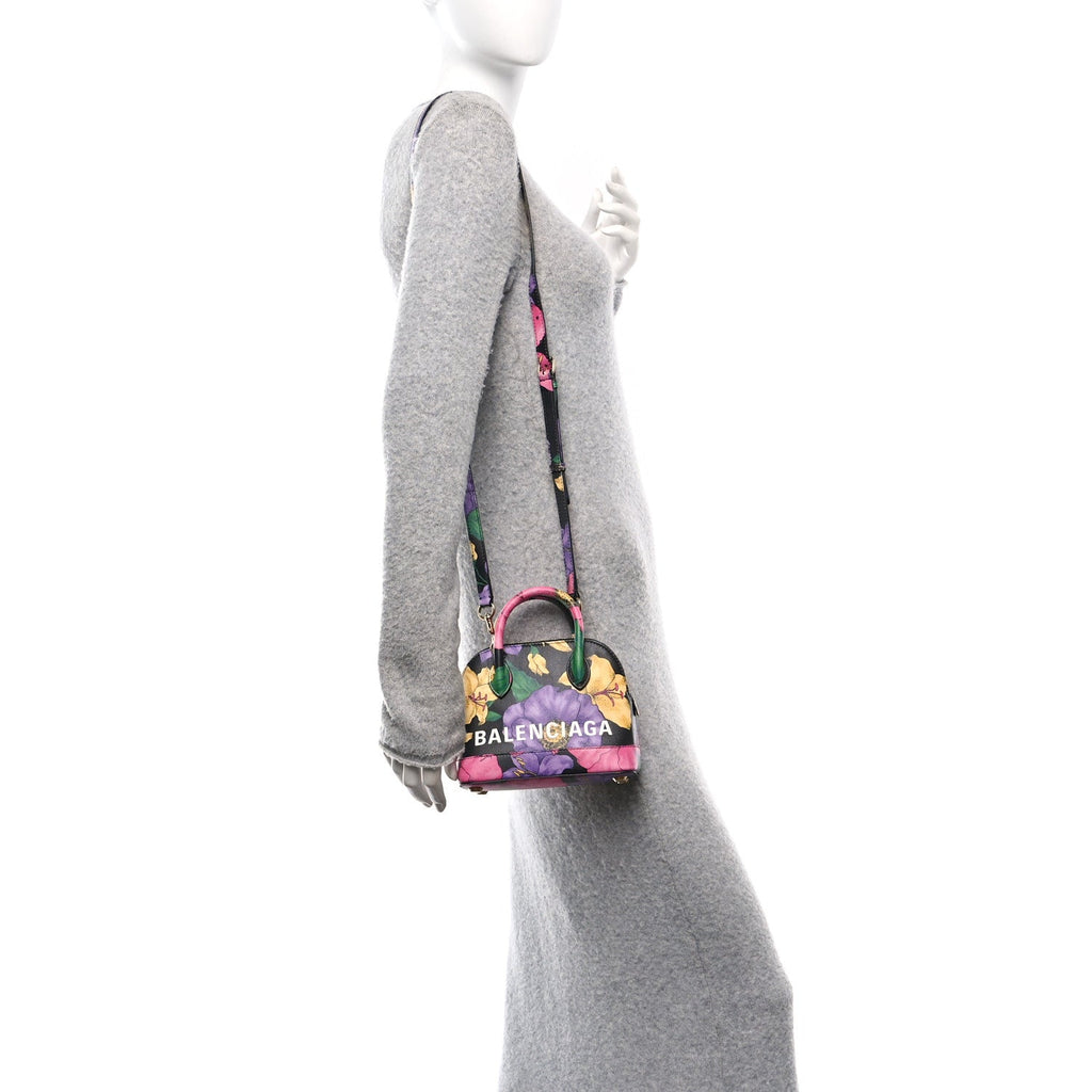 Smooth Calfskin Lush Floral Print XXS Ville Top Handle Bag Black Multicolor
