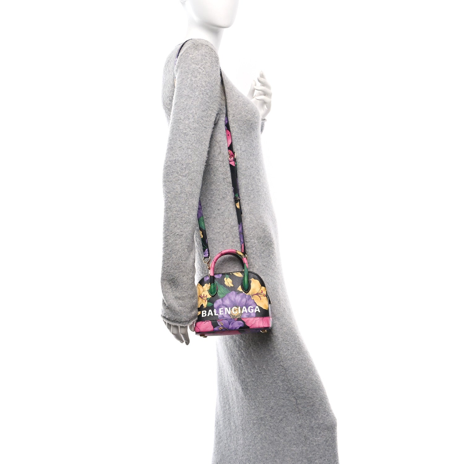 Smooth Calfskin Lush Floral Print XXS Ville Top Handle Bag Black Multicolor
