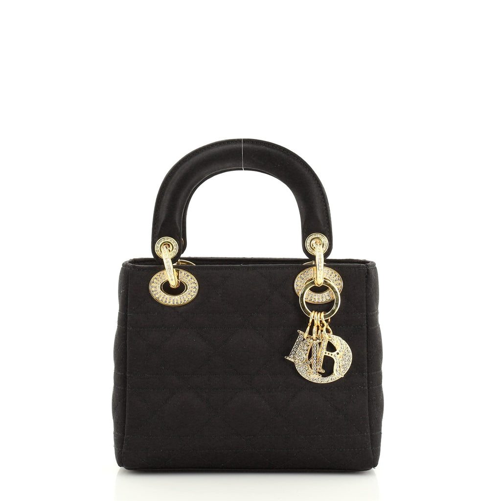 Vintage Lady Dior Bag Cannage Quilt Satin with Crystal Charms Mini
