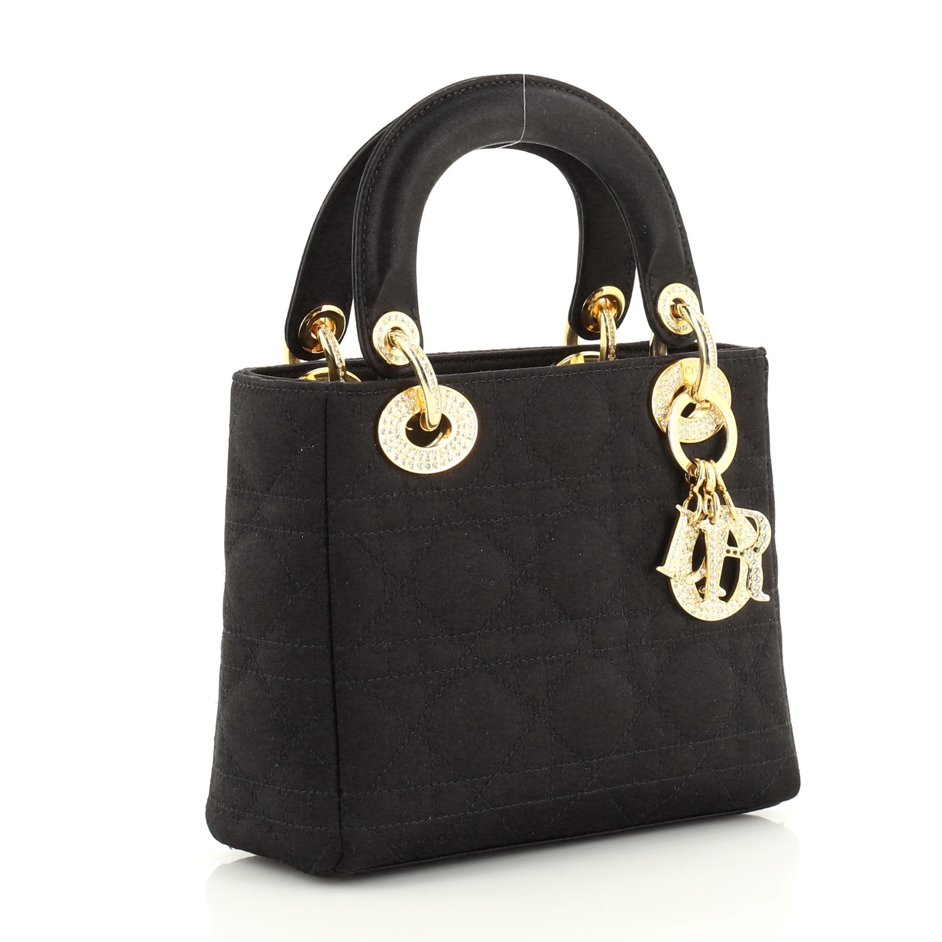 Vintage Lady Dior Bag Cannage Quilt Satin with Crystal Charms Mini