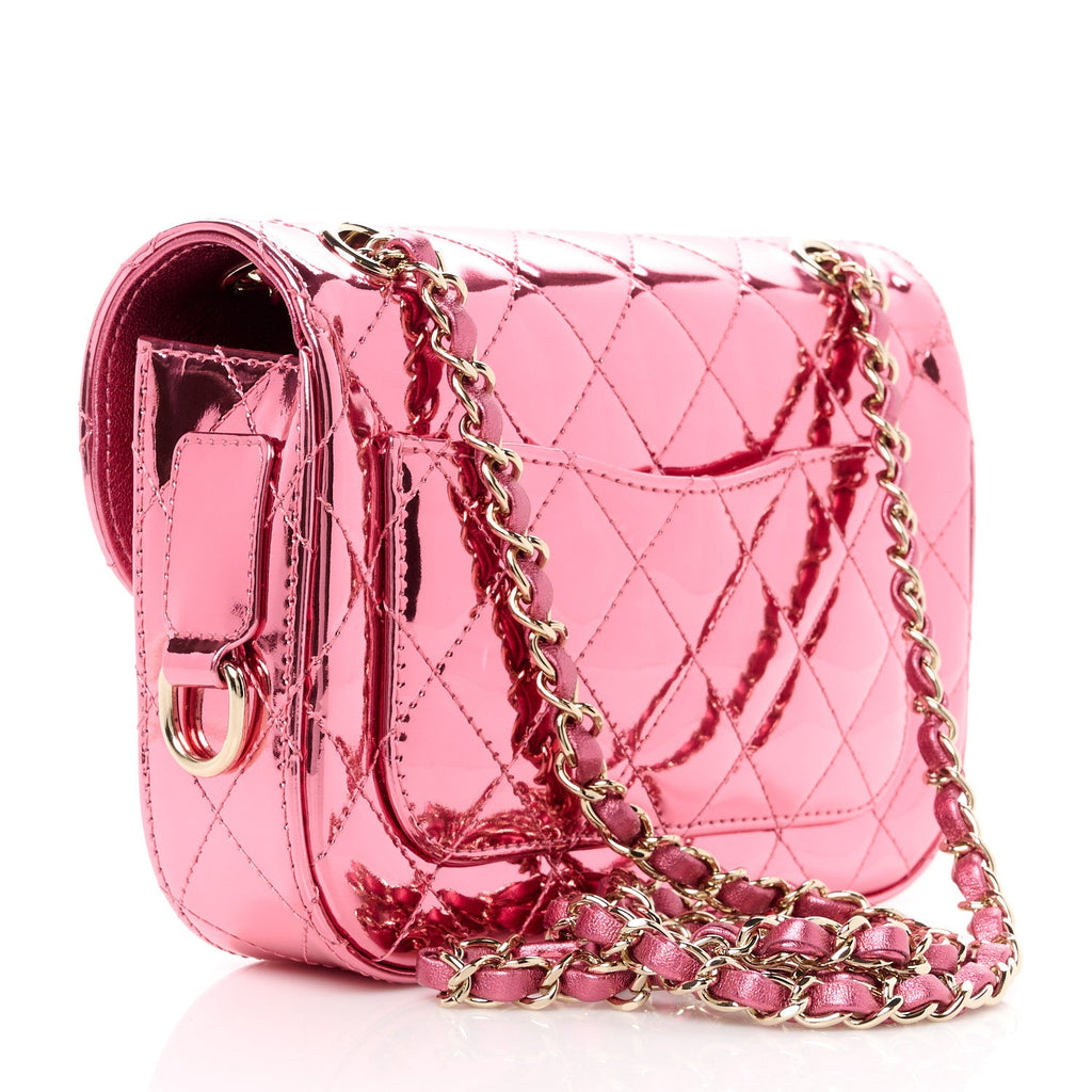 Mirror Calfskin Metallic Lambskin Quilted Hollywood Boulevard Mini Flap With Star Coin Purse Pink