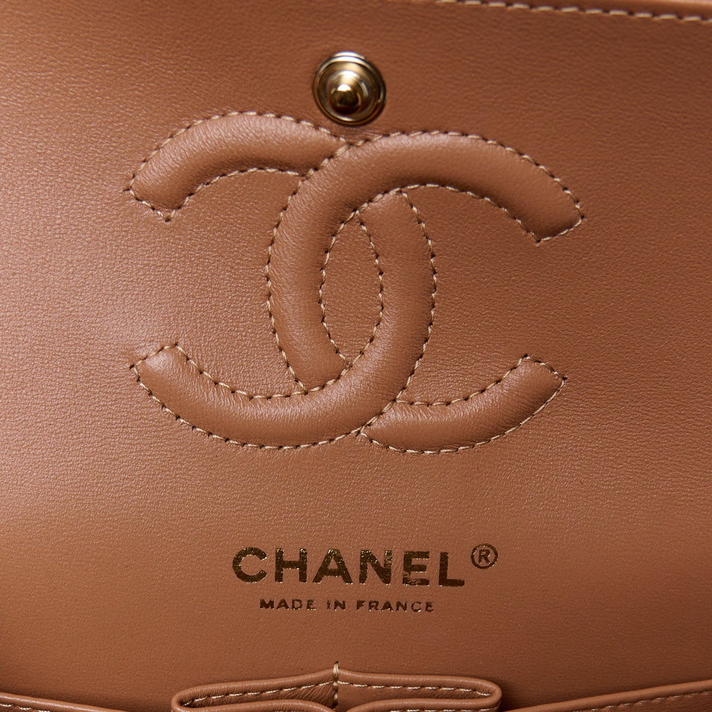 Lambskin Quilted Small Double Flap Brown