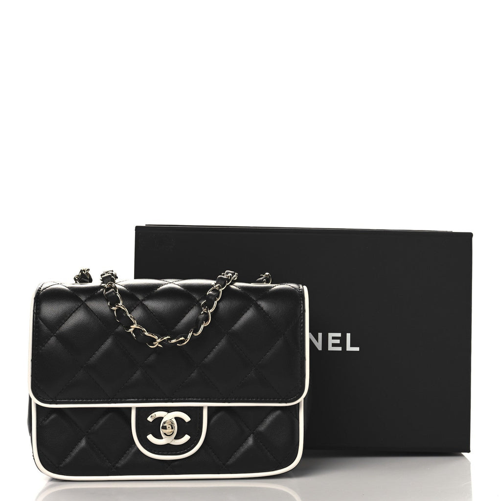 Lambskin Quilted Resin CC Mini Flap Bag Black White