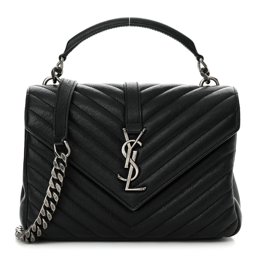 Sheepskin Matelasse Chevron Monogram Medium College Bag Black