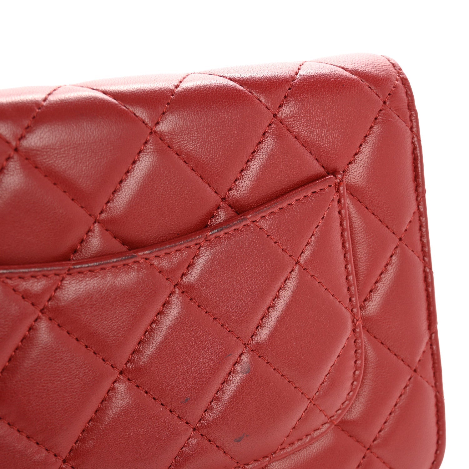 Lambskin Quilted Wallet On Chain WOC Red