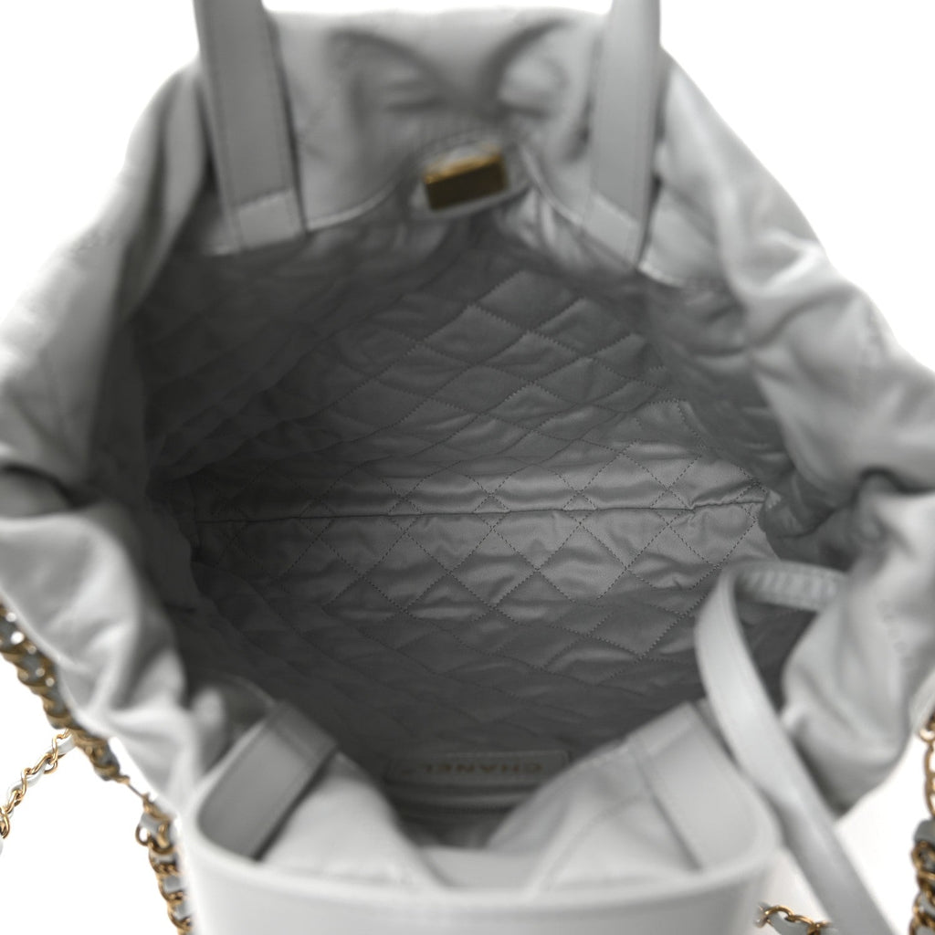 Shiny Calfskin Quilted Chanel 22 Backpack Light Blue