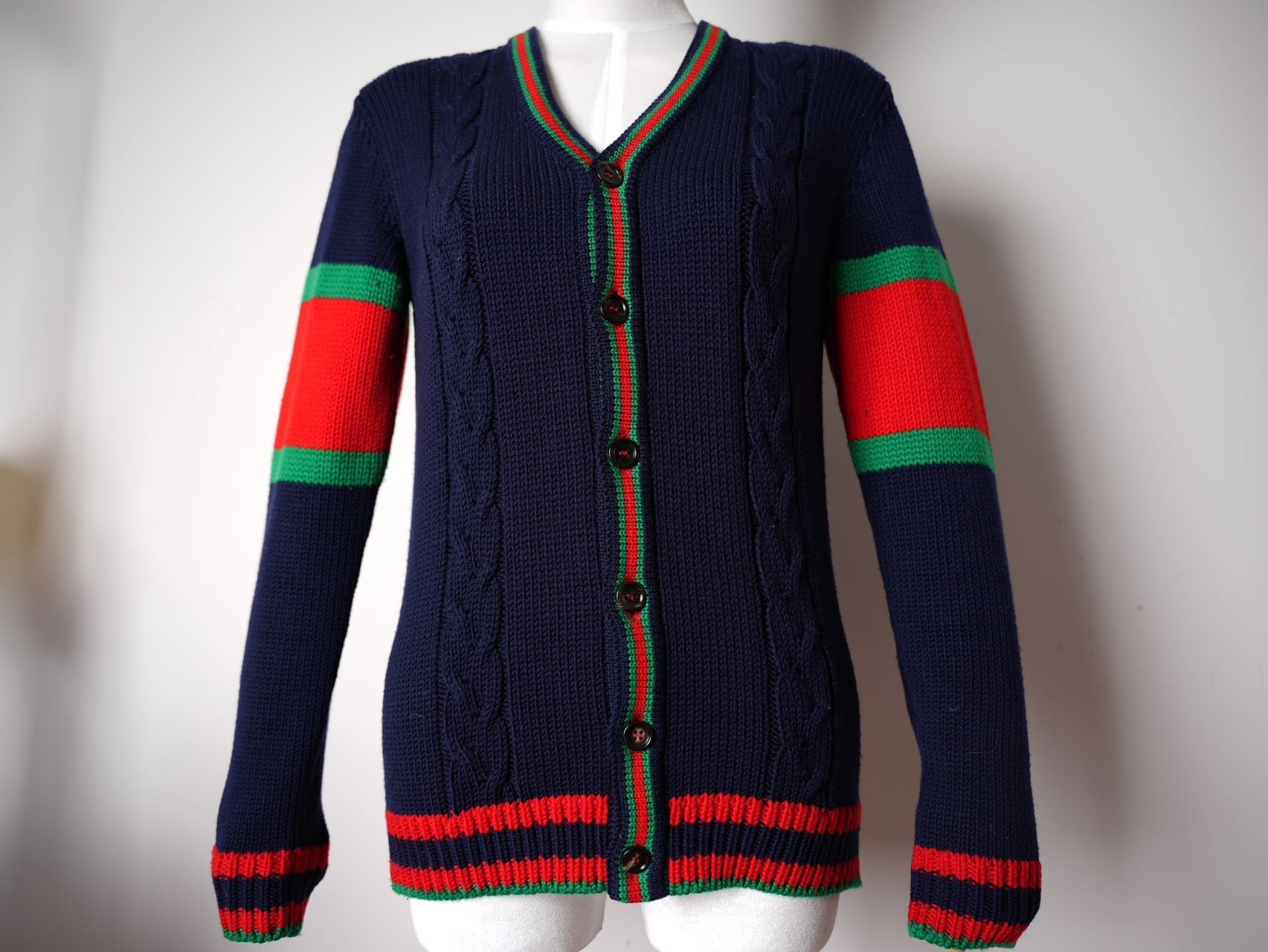 Gucci Blue/Red Oversize Cable Knit igan