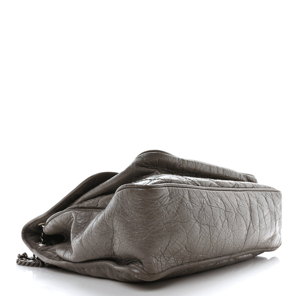 Crinkled Calfskin Matelasse Monogram Large Niki Chain Satchel Fog