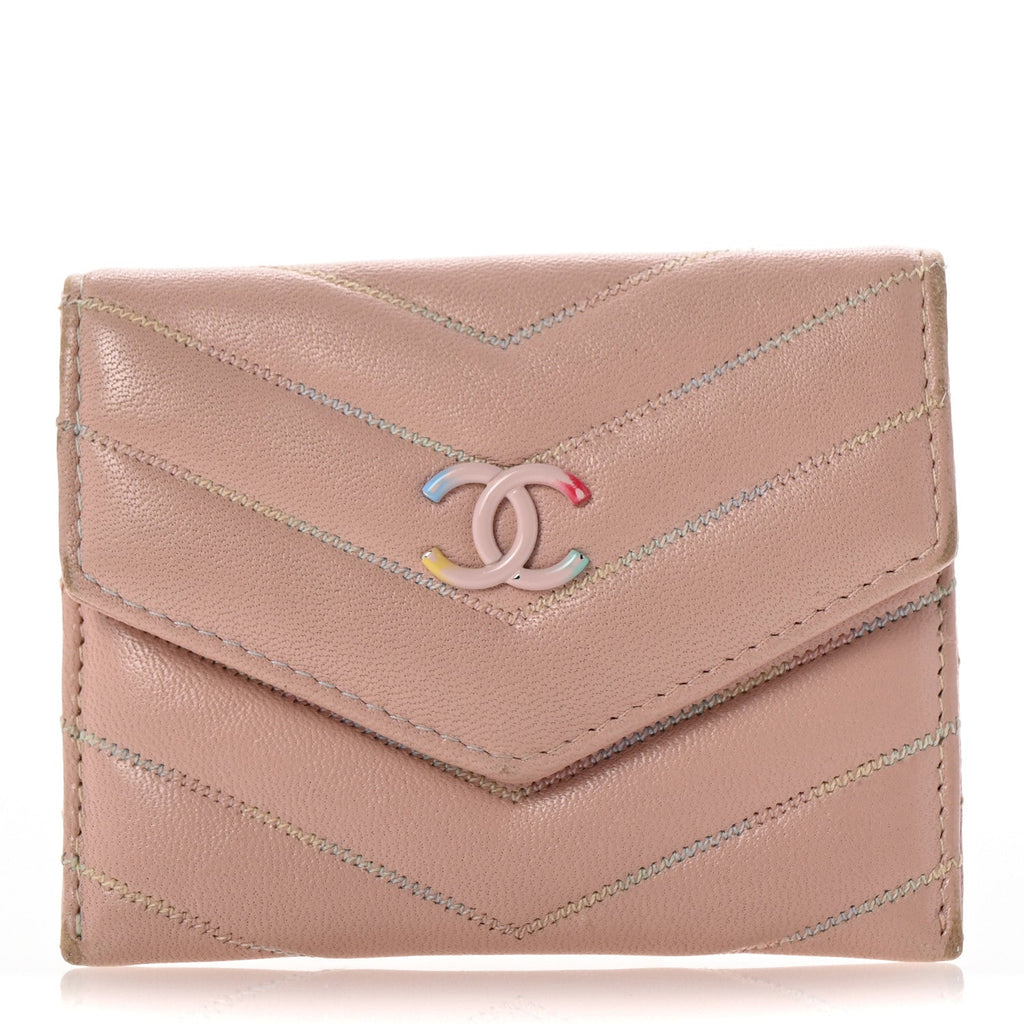 Lambskin Chevron Quilted  Holder Light Pink