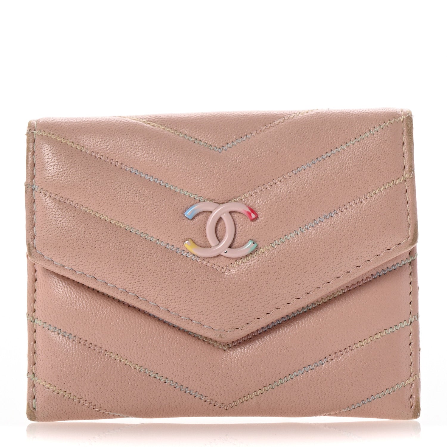 Lambskin Chevron Quilted  Holder Light Pink