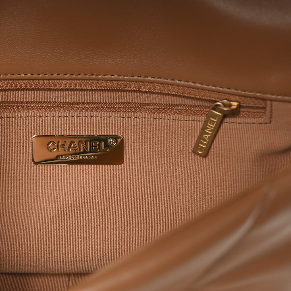 Lambskin Quilted Medium Chanel 19 Flap Light Brown