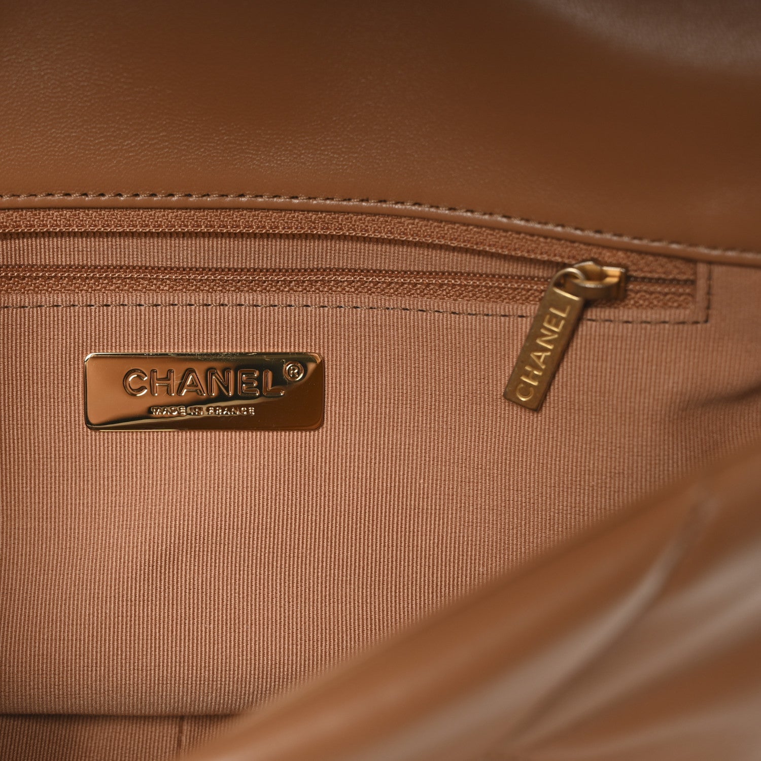 Lambskin Quilted Medium Chanel 19 Flap Light Brown