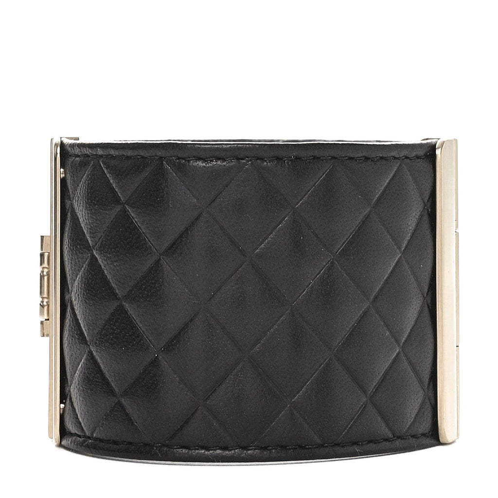 Calfskin Quilted CC Wide Cuff M Black