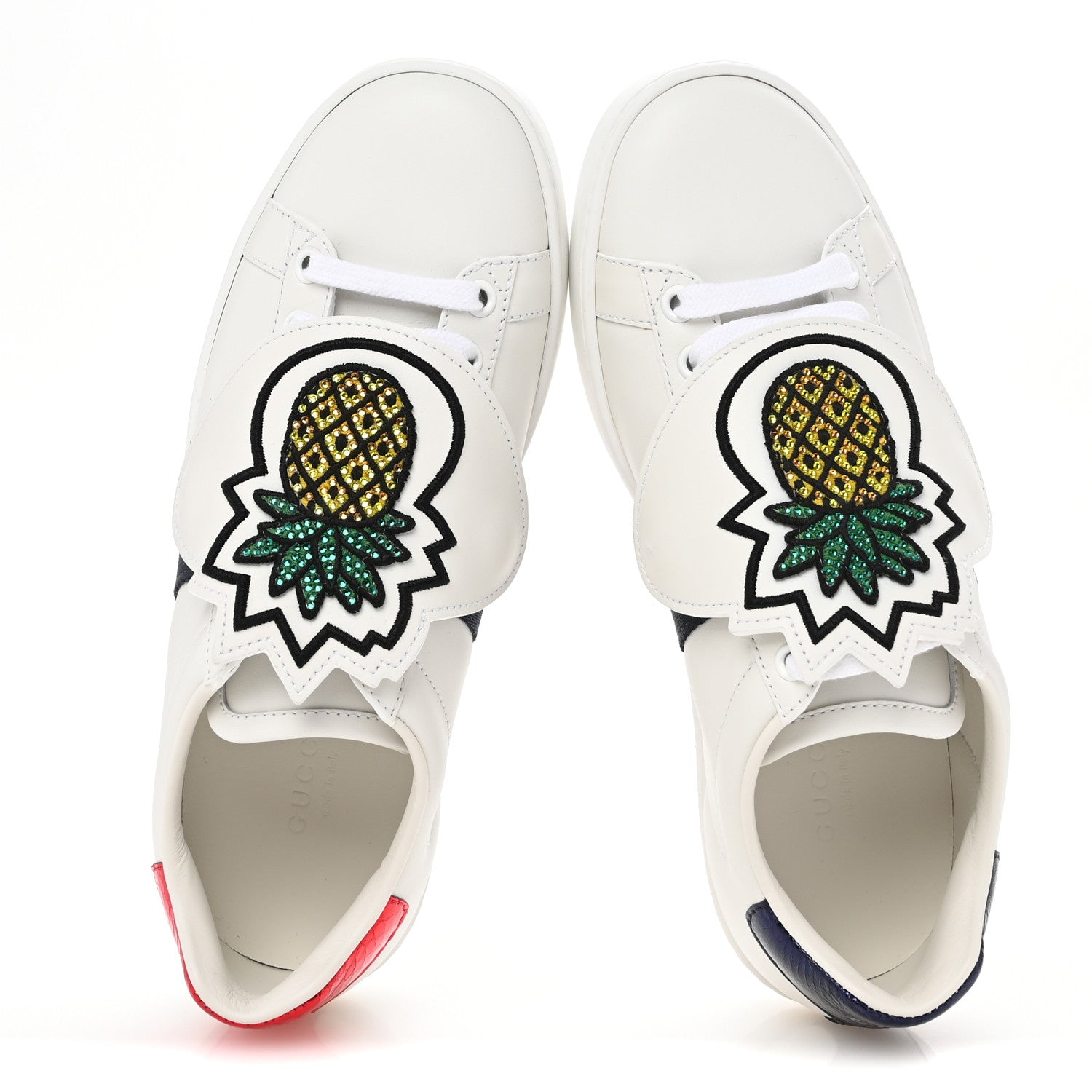 Calfskin Ayers Crystal Web Pineapple Embroidered Womens New Ace Sneakers 35.5 White