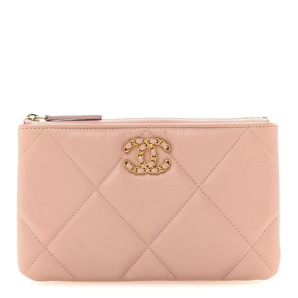 Shiny Goatskin Quilted Small Chanel 19 Pouch Pink