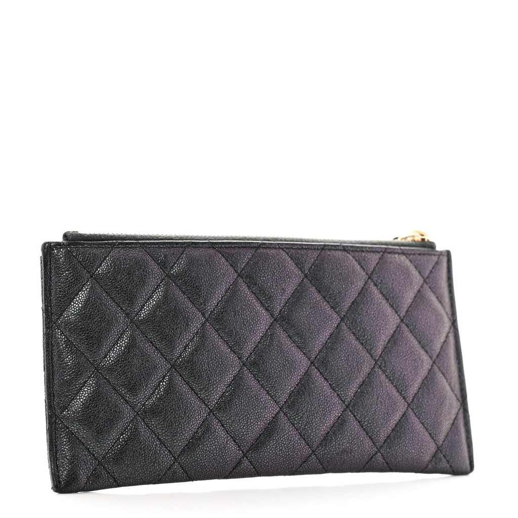 Iridescent Caviar Quilted Classic Zip Pouch Black