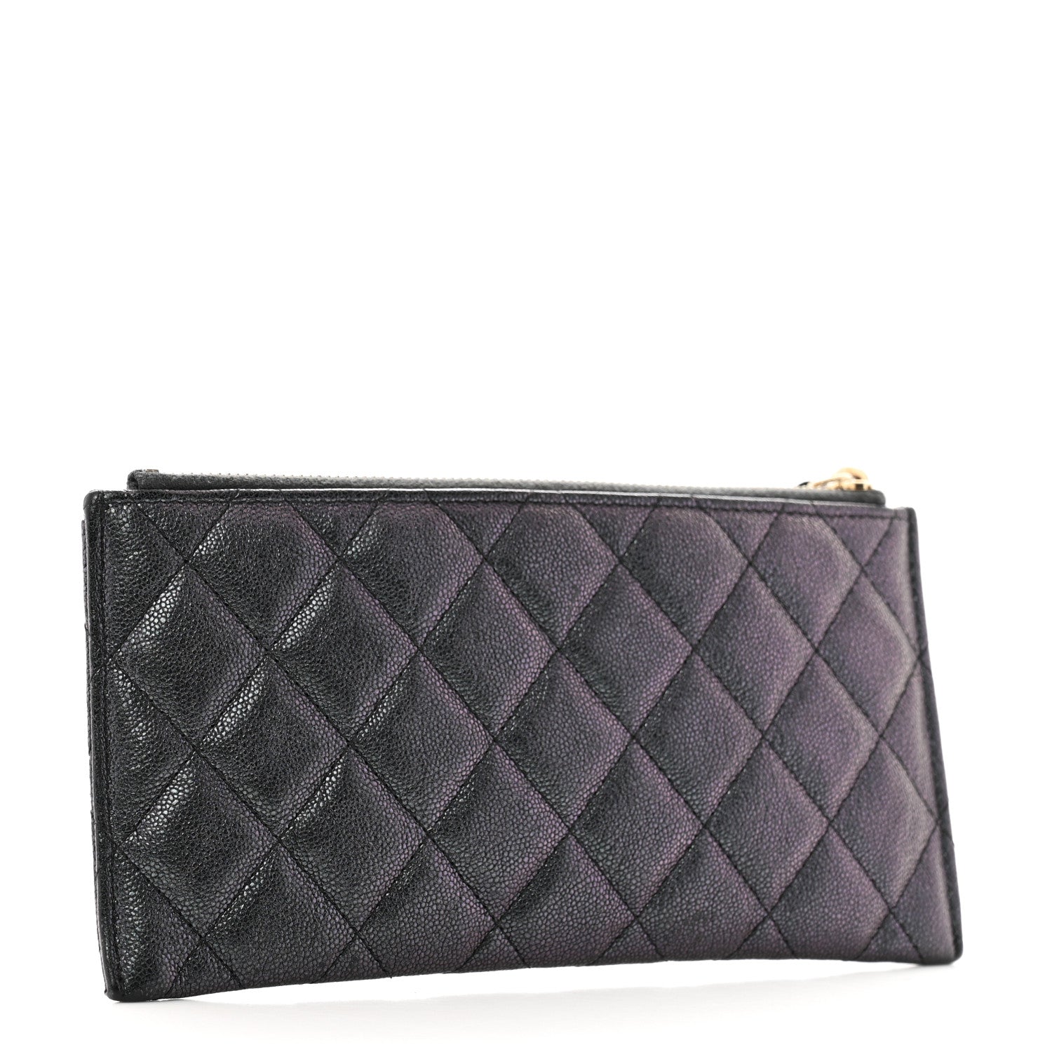 Iridescent Caviar Quilted Classic Zip Pouch Black