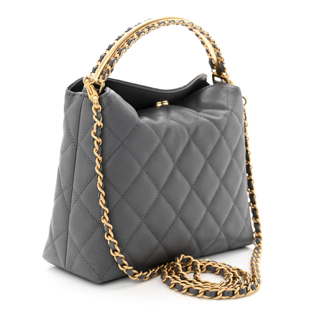 Caviar Quilted Chanel Way Clutch With Chain Grey