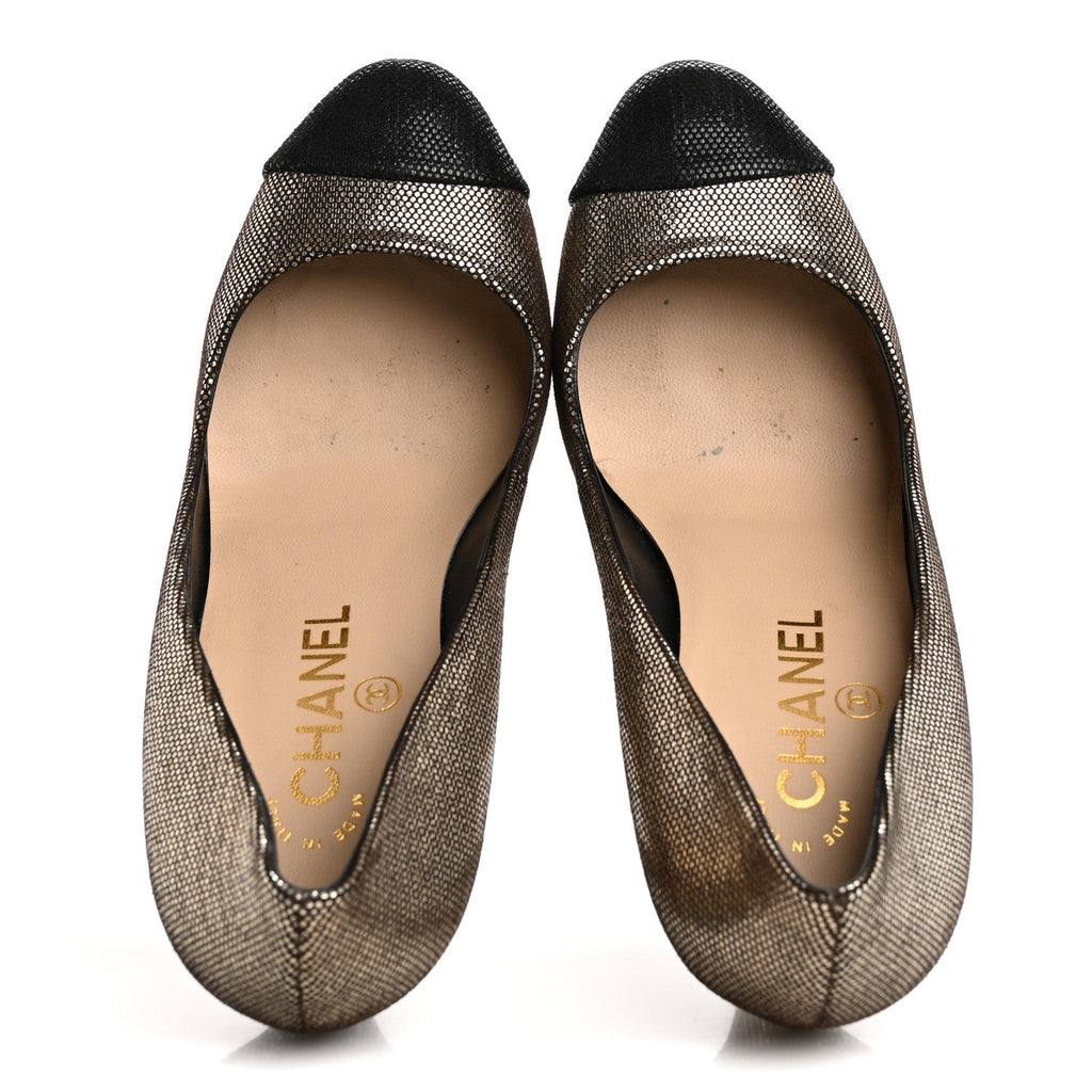 Textured Suede Cap Toe CC Pumps 38.5 Light Gold Black