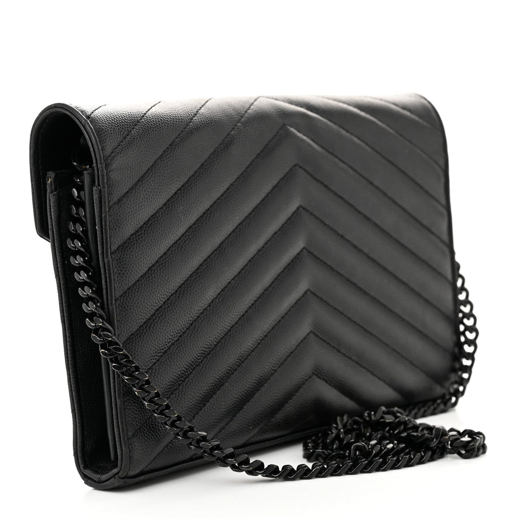 Grain De Poudre Matelasse Chevron Monogram Monochrome Chain Wallet Black