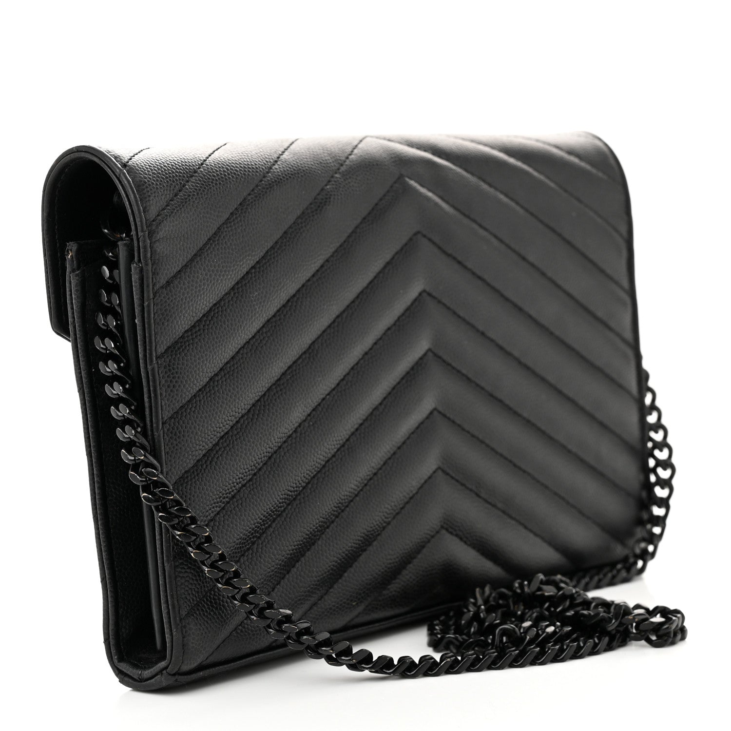 Grain De Poudre Matelasse Chevron Monogram Monochrome Chain Wallet Black