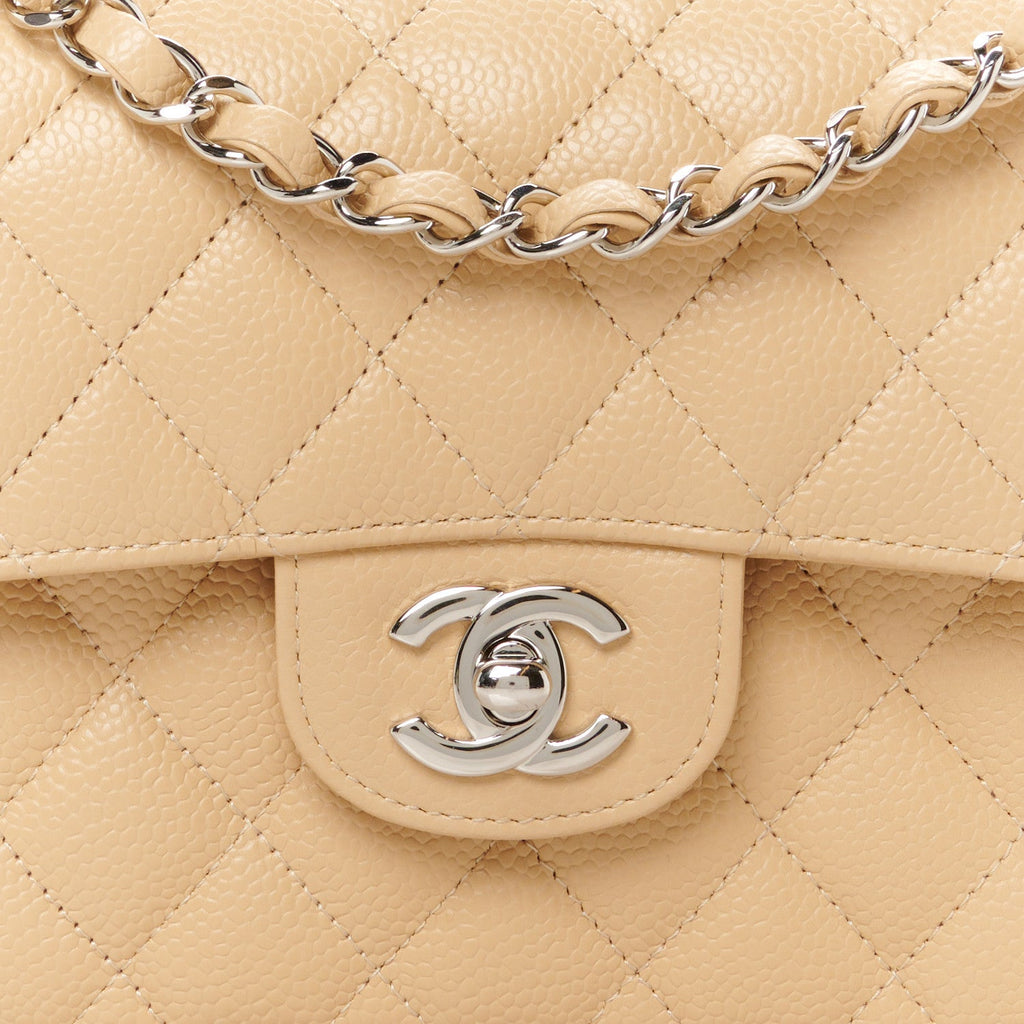 Caviar Quilted Small Double Flap Beige